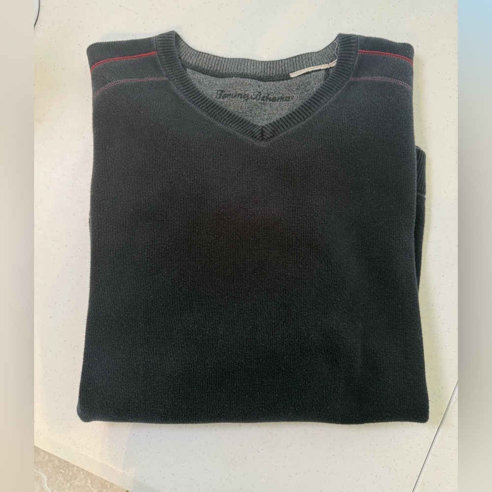Tommy Bahama Black/Charcoal V-Neck reversible Sweater *GOOD USED CONDITION*